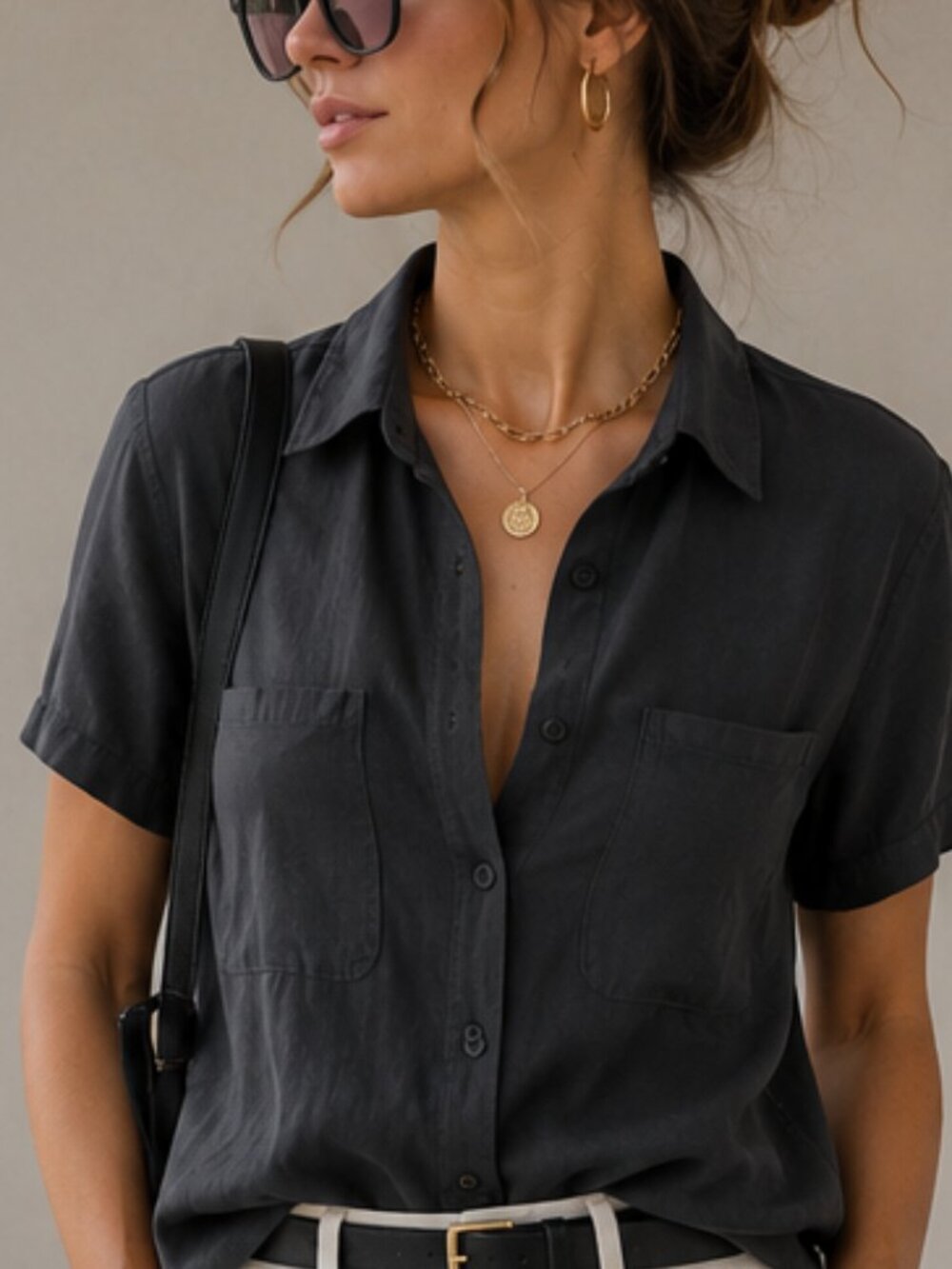 Anna And Frank Black Silk Button-Up Shirt